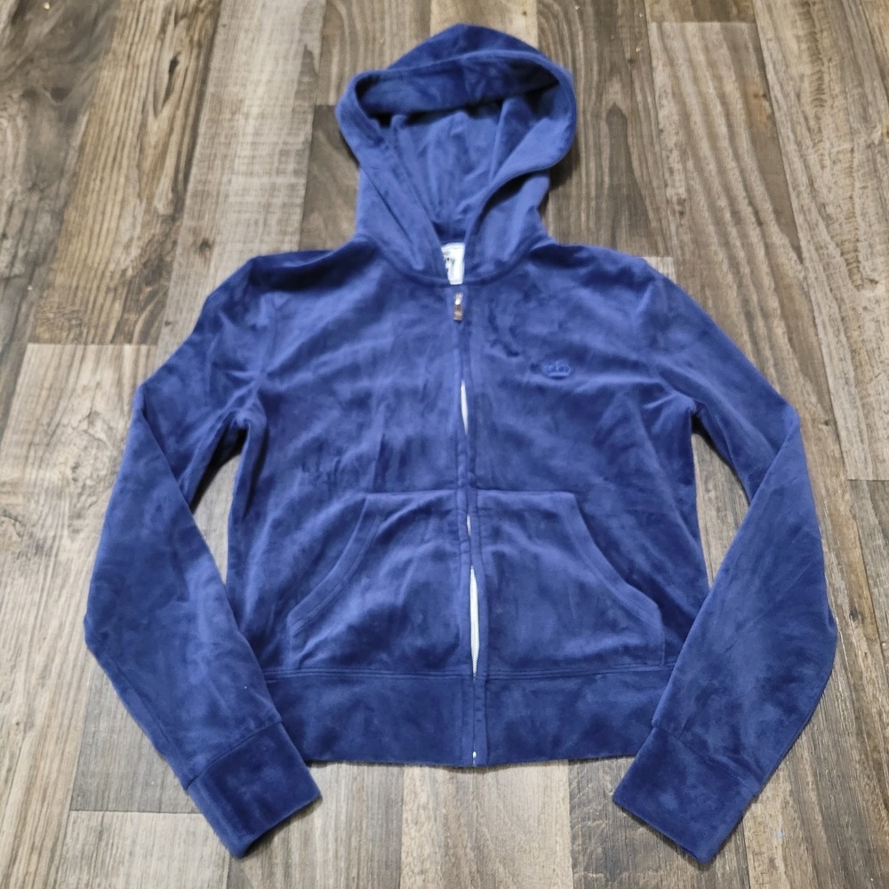 Juicy Couture Blue Velour Soft Zip Up Hoodie Y2K Small